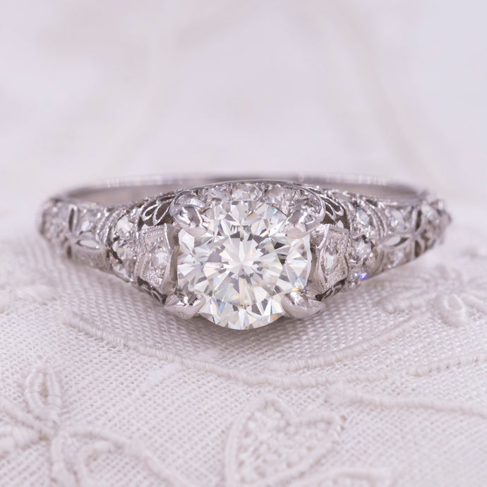 Art Deco One Carat Diamond Filigree Ring c1930
