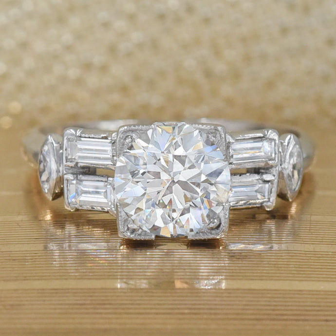 Art Deco 1.57ct Diamond Ring with Baguette & Marquise Cut Sides