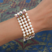 Pearl Bracelet with Ruby, Sapphire, & Diamond Flowers