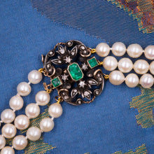Georgian Emerald & Diamond Clasped Pearl Necklace