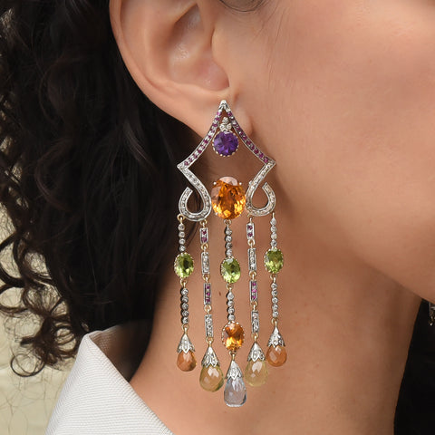 Diamond & Gemstone Chandelier Earrings c1980
