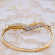 Curved Chevron Diamond Pavé Gold Bangle c1970