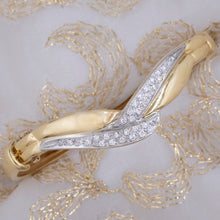 Curved Chevron Diamond Pavé Gold Bangle c1970