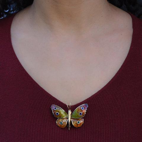 Guilloché Enamel Butterfly Brooch