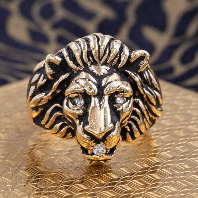 14 Karat Lion Ring with Diamonds