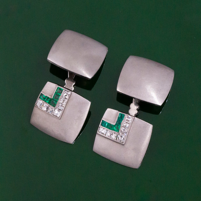 Art Deco Emerald & Diamond Cufflinks c1920