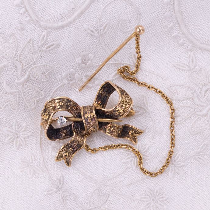 Bow Pin with Old Mine Diamond c1880