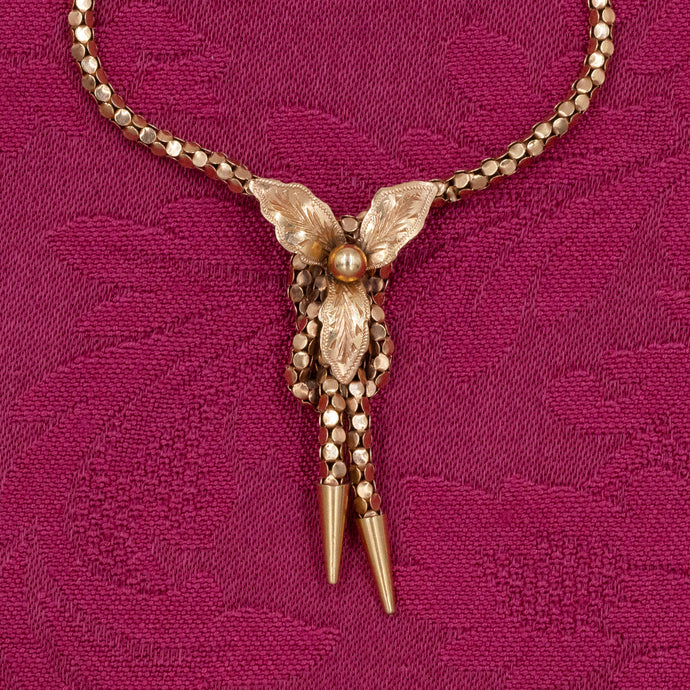 Gold Mesh Rope Bolo Necklace c1970
