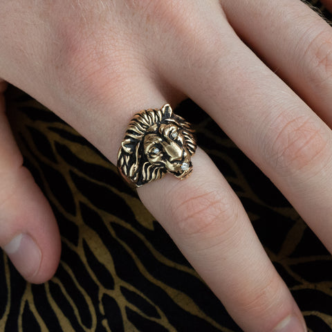 14 Karat Lion Ring with Diamonds