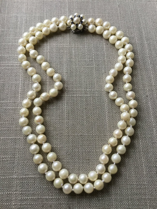 C.1980 Double-Strand Pearls w/14k Sapphire Clasp