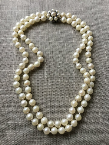 C.1980 Double-Strand Pearls w/14k Sapphire Clasp