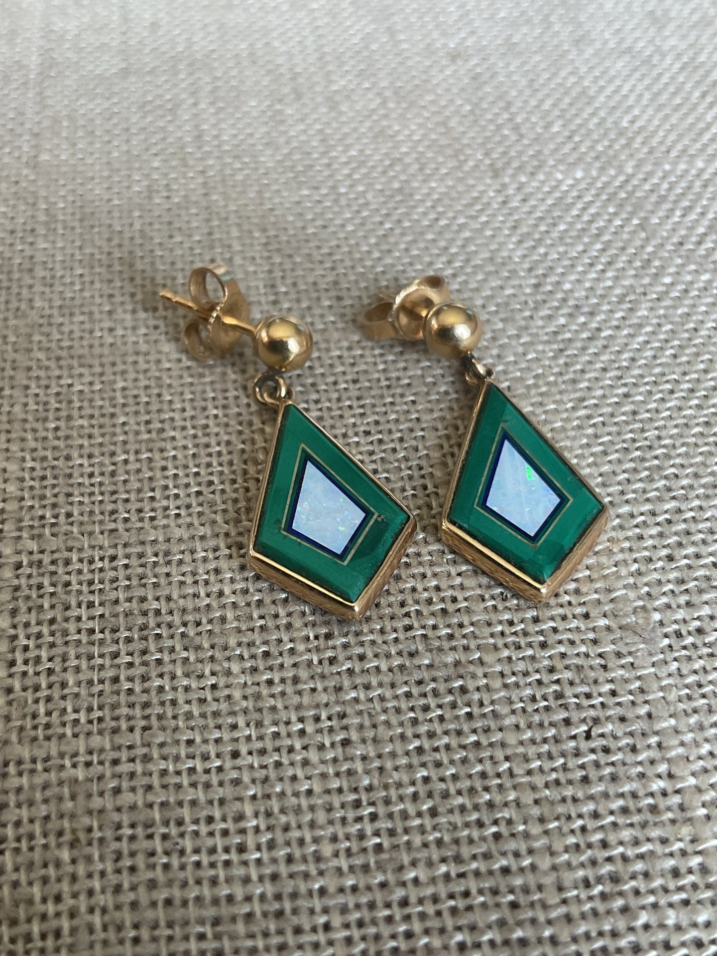 14k Opal & Malachite Earrings