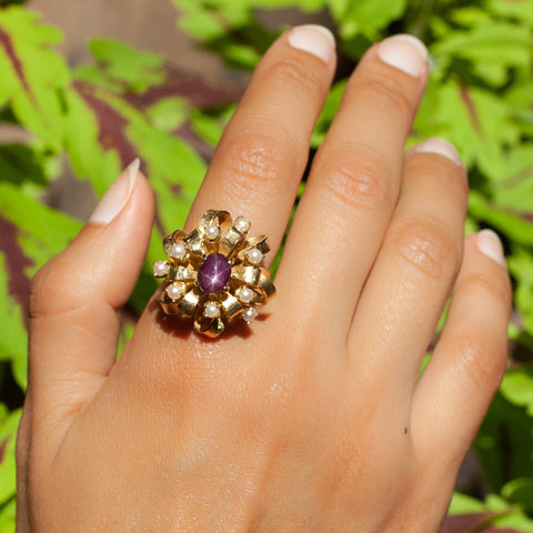 Plum Star Sapphire Cocktail Ring c1960