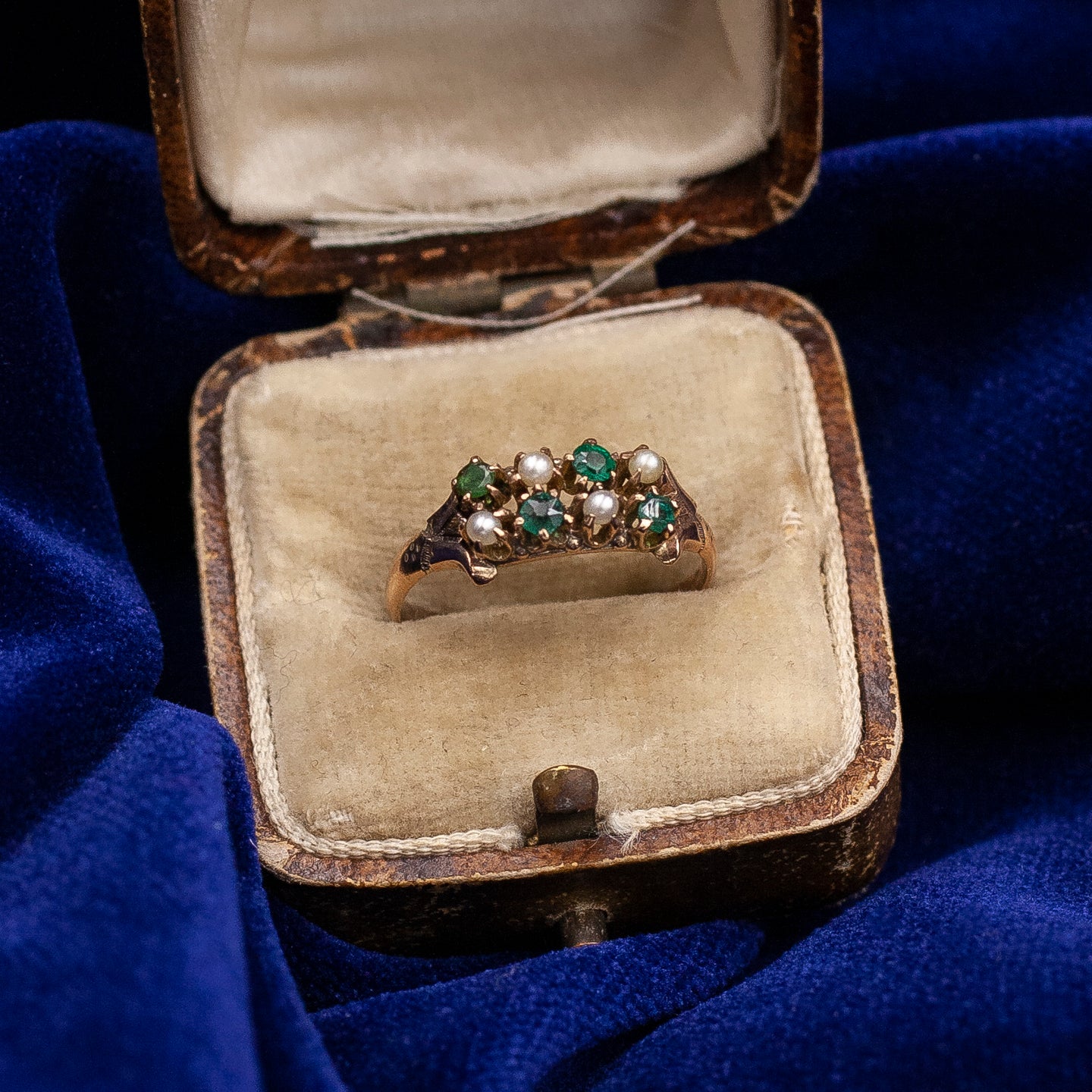 Green Glass & Natural Pearl Ring, c1900