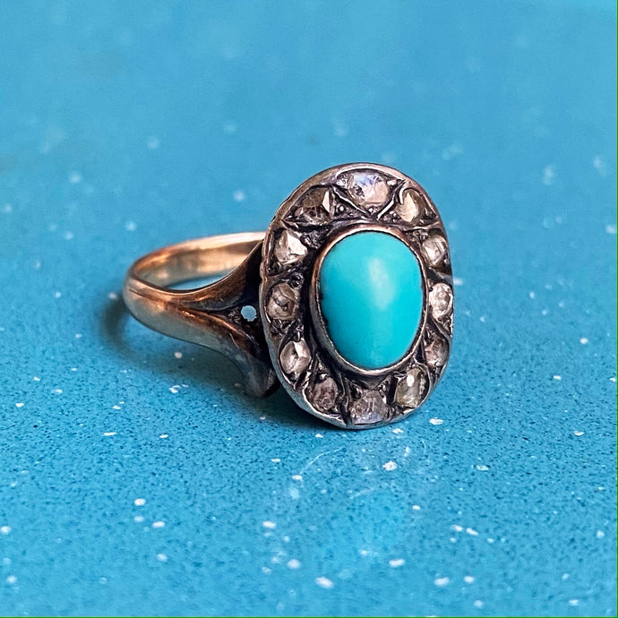 Persian Turquoise and Rosecut Diamond Ring c1860