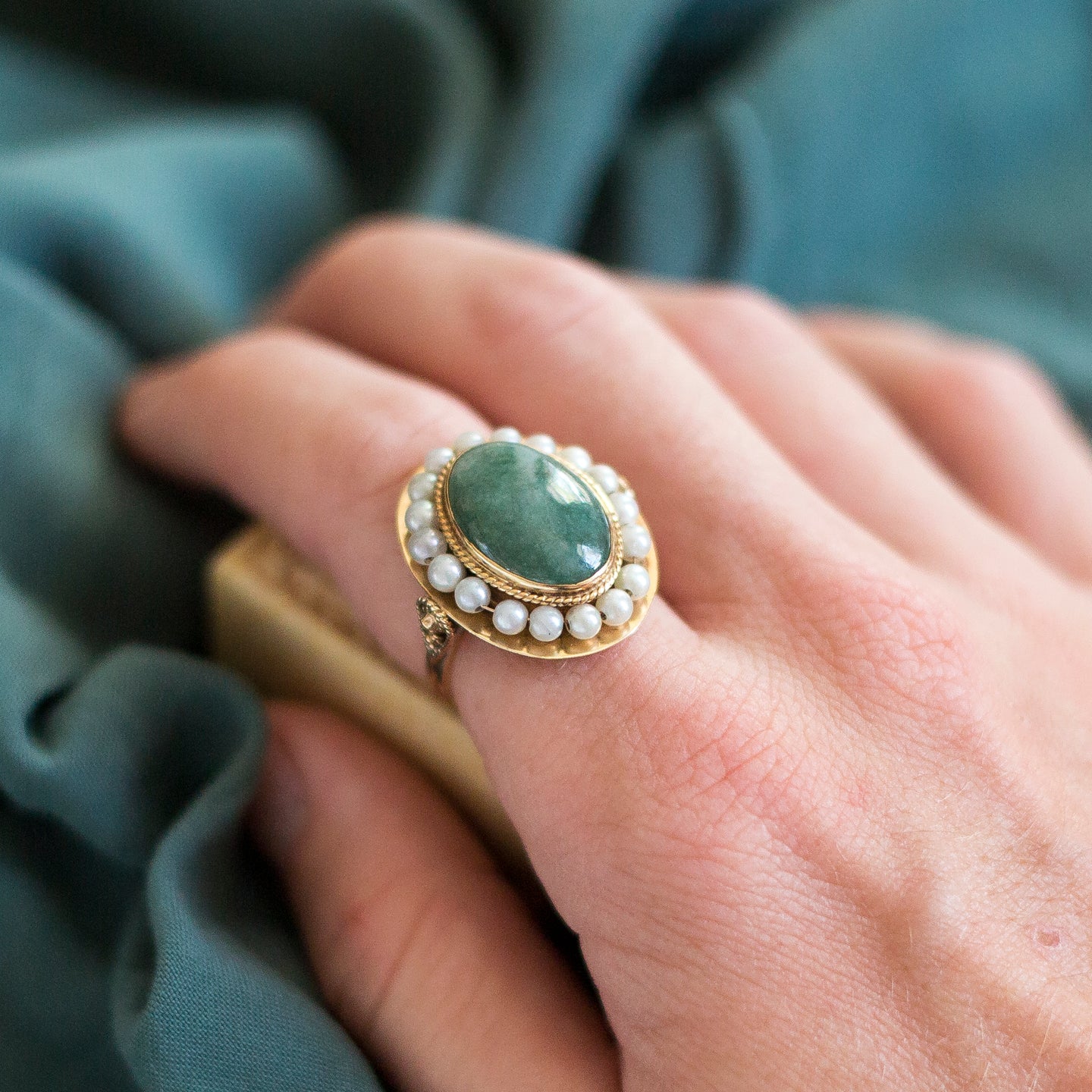 Jade & Pearl Cocktail Ring