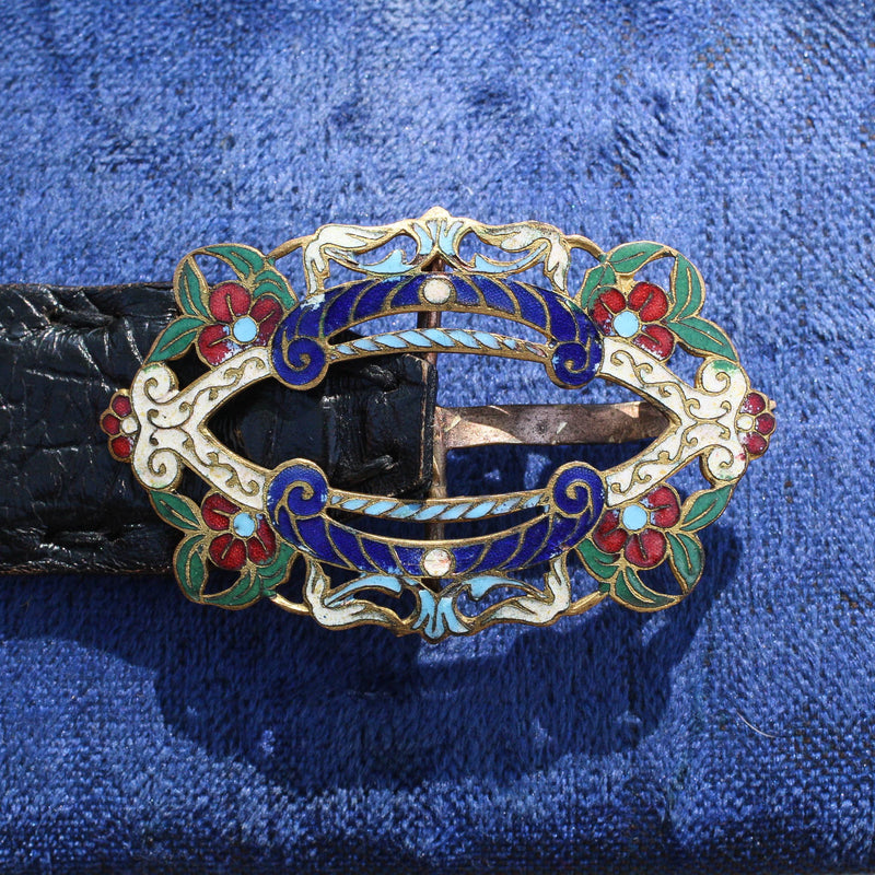 Vintage Cloisonne Belt Buckle Vintage Cloisonné Belt Buckle With Flower and Butterfly  main image 3