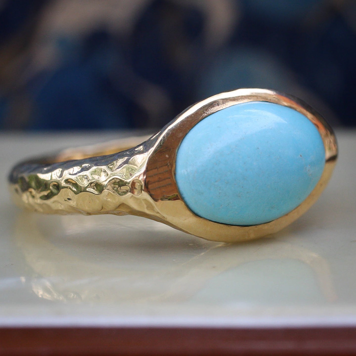 Hand-Hammered Gold Persian Turquoise Ring