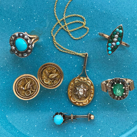Persian Turquoise & Seed Pearl Navette c1890