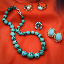 Rope-Bezeled Turquoise Earrings c1980