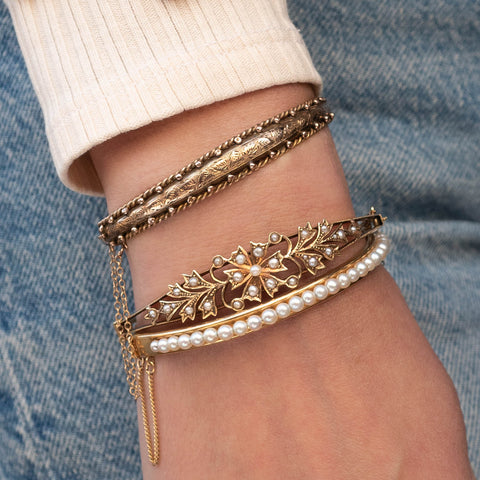 Seed Pearl Flower Bangle c1910