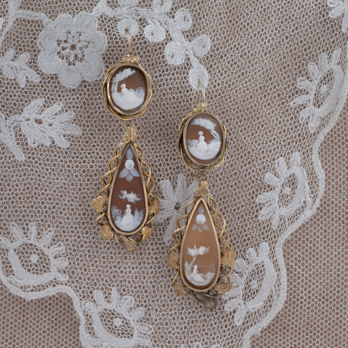 Victorian Scenic Cameo Drop Earrings