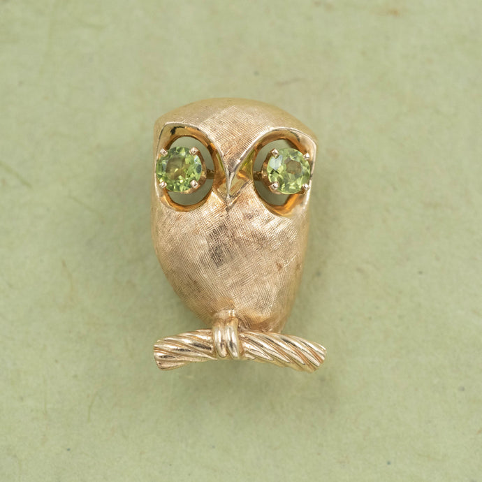 Peridot Owl Pin c1950