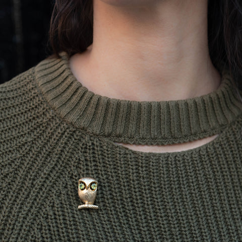 Peridot Owl Pin c1950