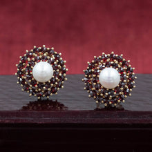 Garnet and Pearl Button Earrings c1950