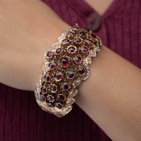 Fancy Garnet and Rose-cut Diamond Bangle c1870