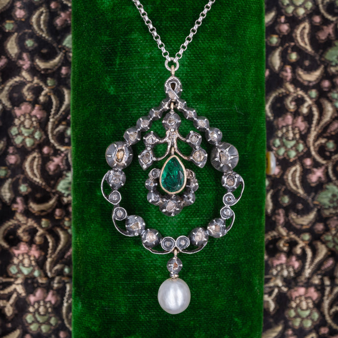 Georgian Emerald and Pearl Pendant c1820