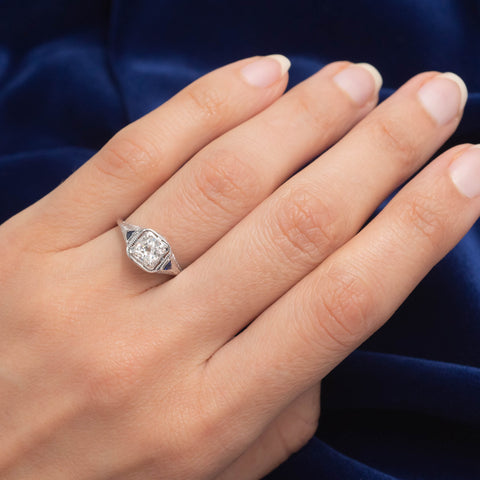 Filigree Diamond Ring with Sapphire Accents c1920