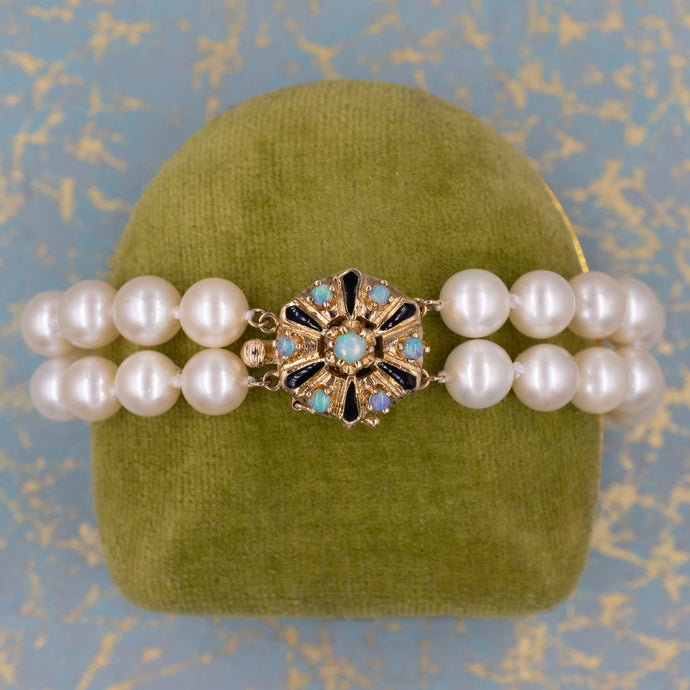 Pearl Bracelet with Opal Clasp c1980