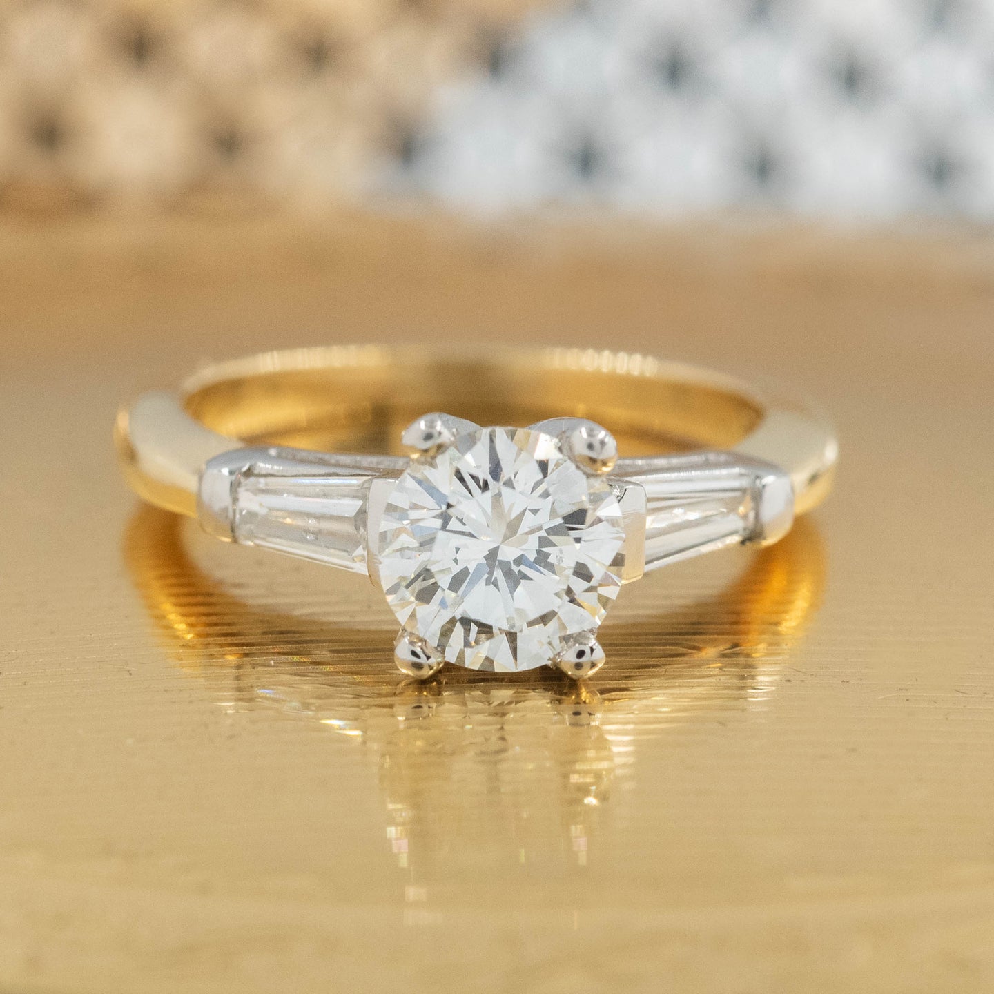 Modern Brilliant and Baguette Diamond Two-tone Ring