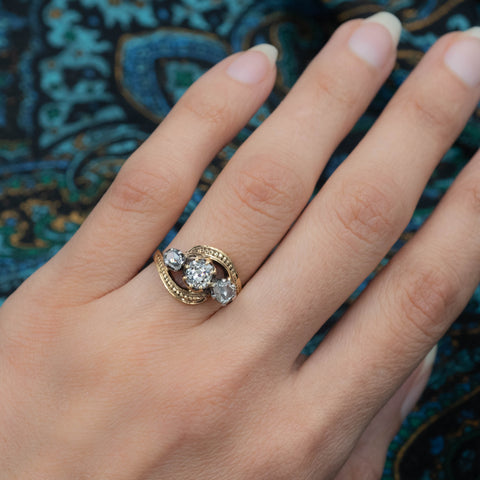 Old Mine and Rose Cut Diamond Trio Ring c1900