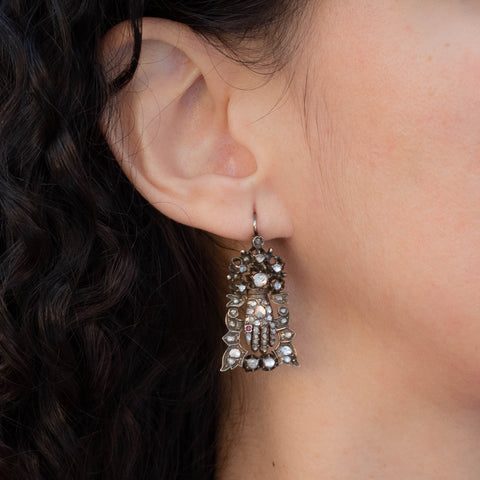 Georgian Rose-cut Diamond Hand Earrings