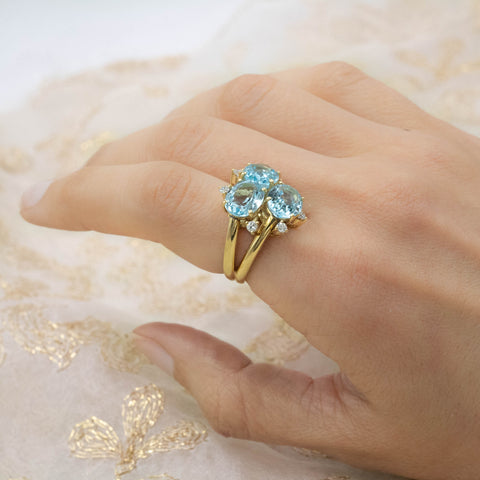 Triple Aquamarine Cocktail Ring c1970