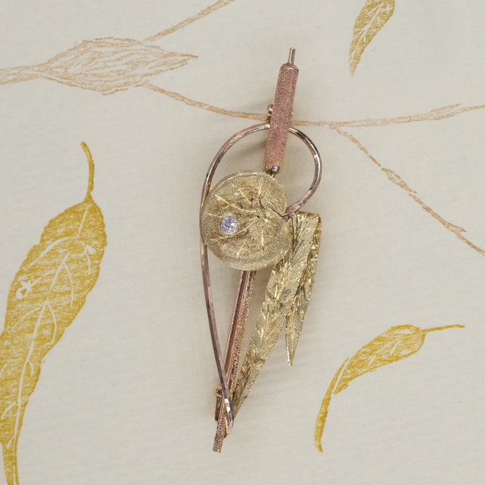 Cattail and Lilypad Brooch c1910