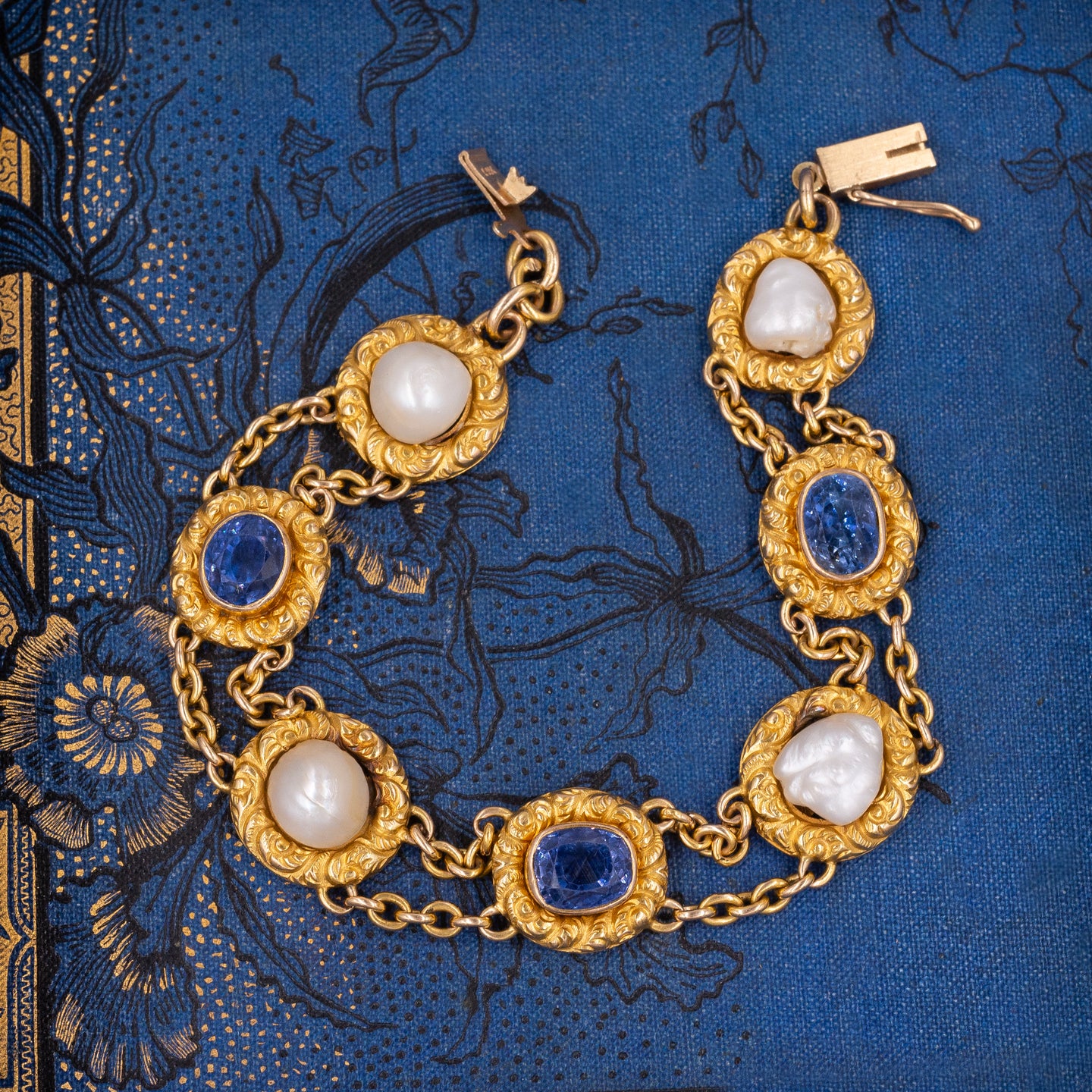 Untreated Ceylon Sapphire and Natural Pearl Bracelet c1910