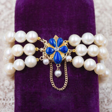 Pearl Bracelet with Enamel Flower Clasp c1950