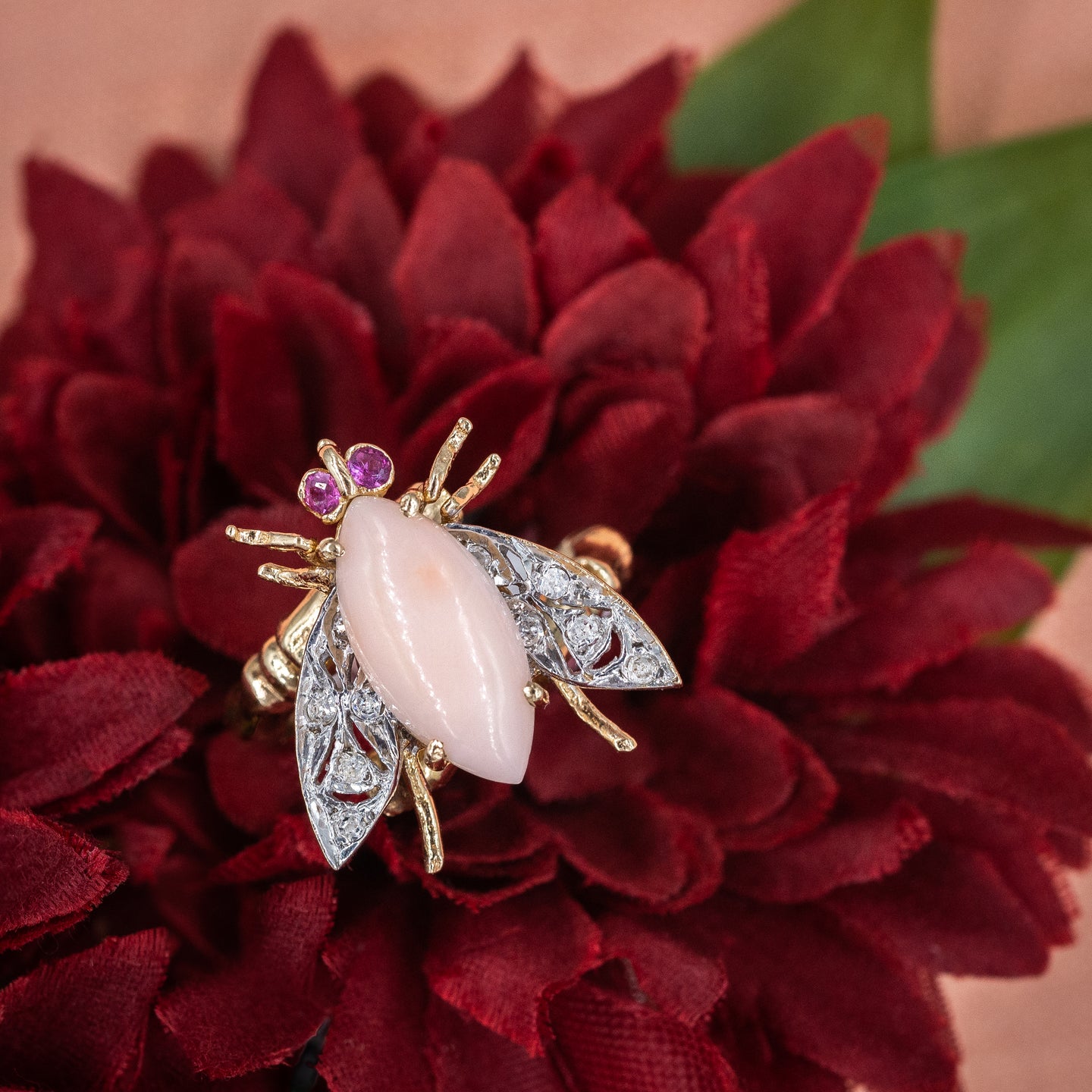 Red Ladybug Pave Diamond Flower Bracelet
