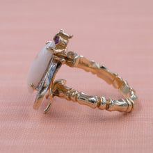 Coral and Diamond Bug Ring c1950