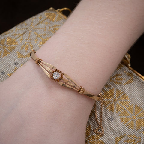 Old Mine Cut Diamond Rose Gold Bangle c1880