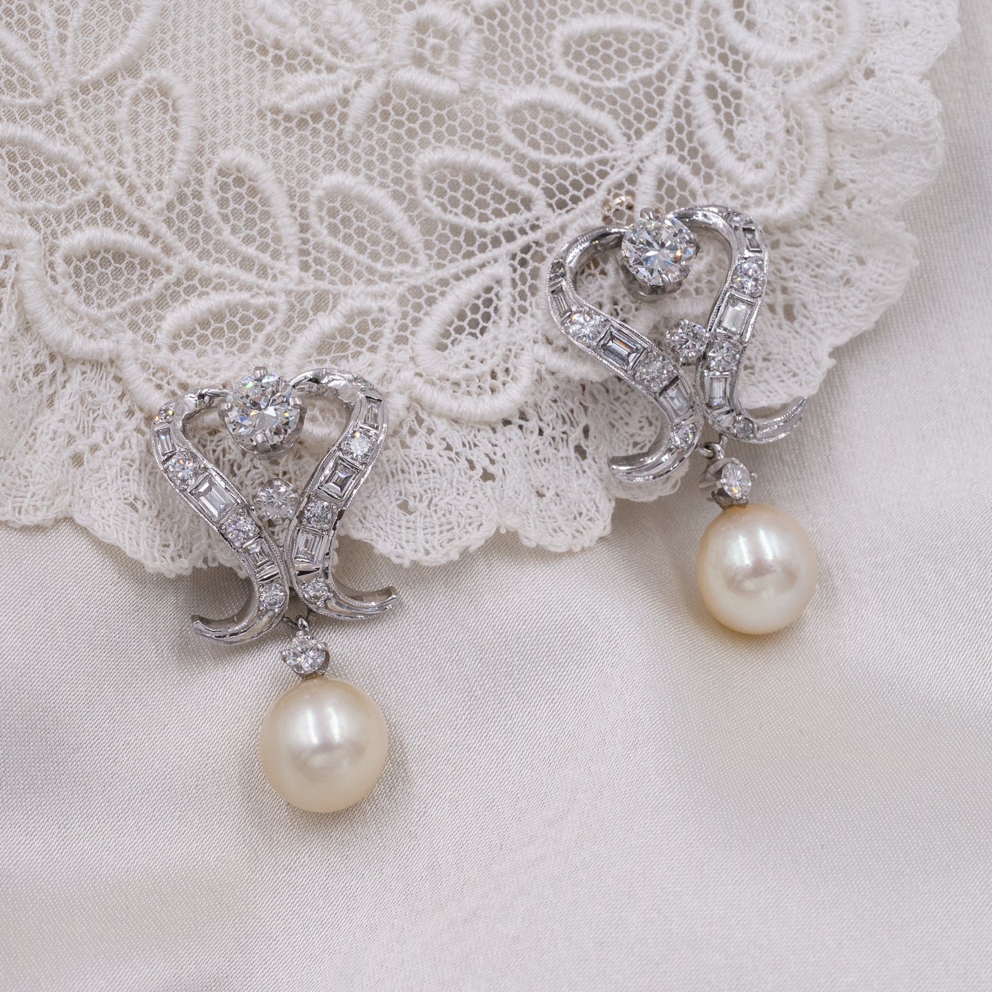 Diamond and Pearl Drop Earrings c1930