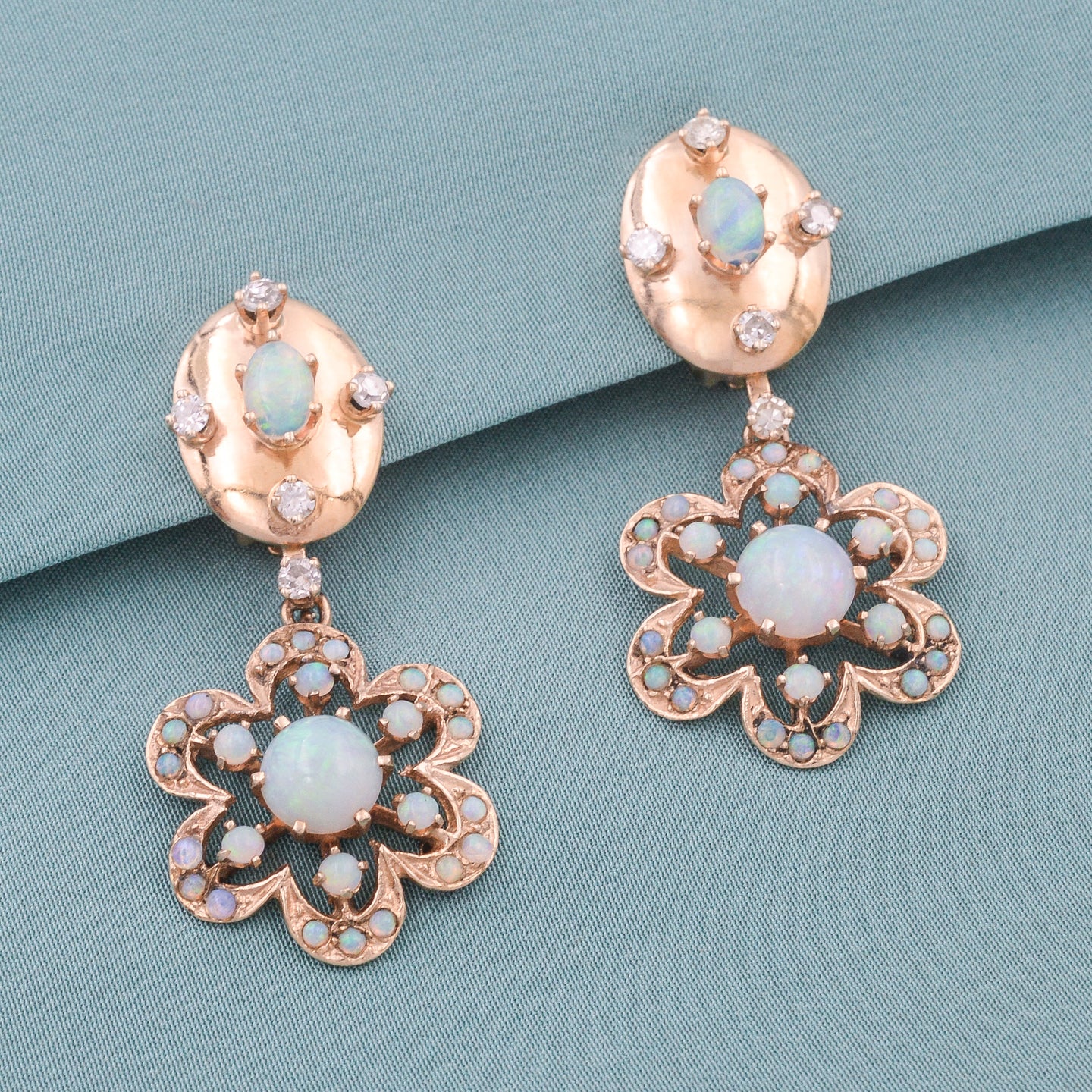 Opal Flower Power Dangle Earrings c1960