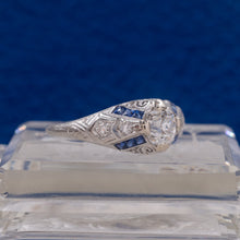 Art Deco Colorless Diamond Ring with Sapphires c1920