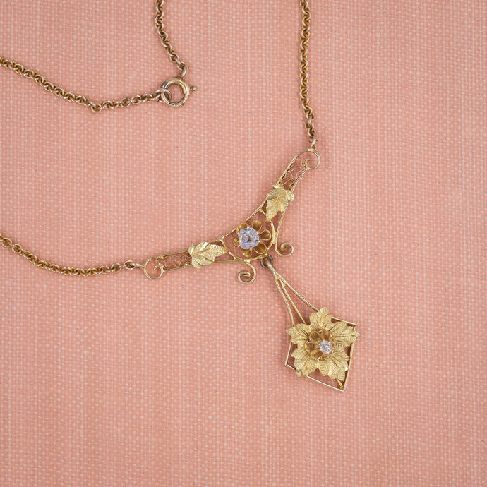 Maple and Oak Leaf Diamond Lavaliere c1900