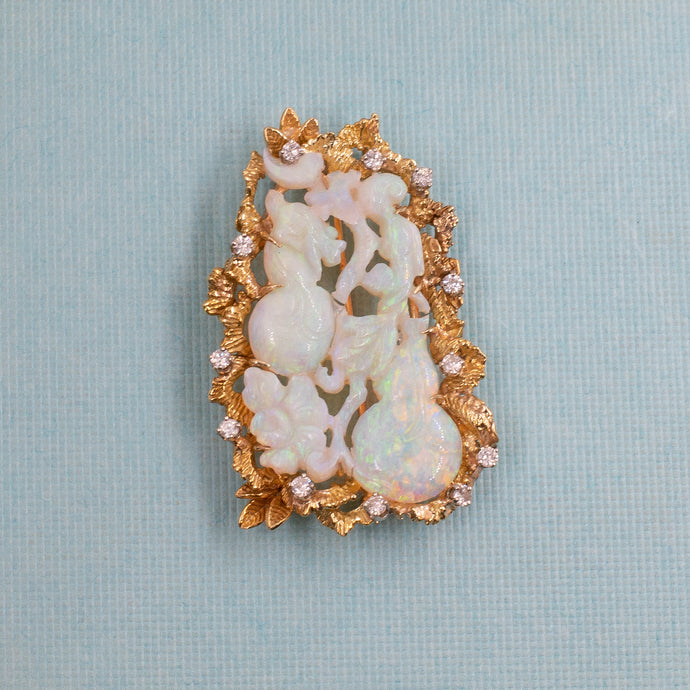 Brutalist Carved Opal Pears Pin/Pendant c1970