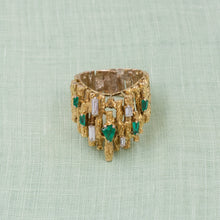 Brutalist Emerald and Diamond Ring c1970