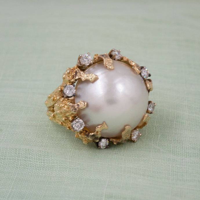 Brutalist Mabé Pearl Ring c1970